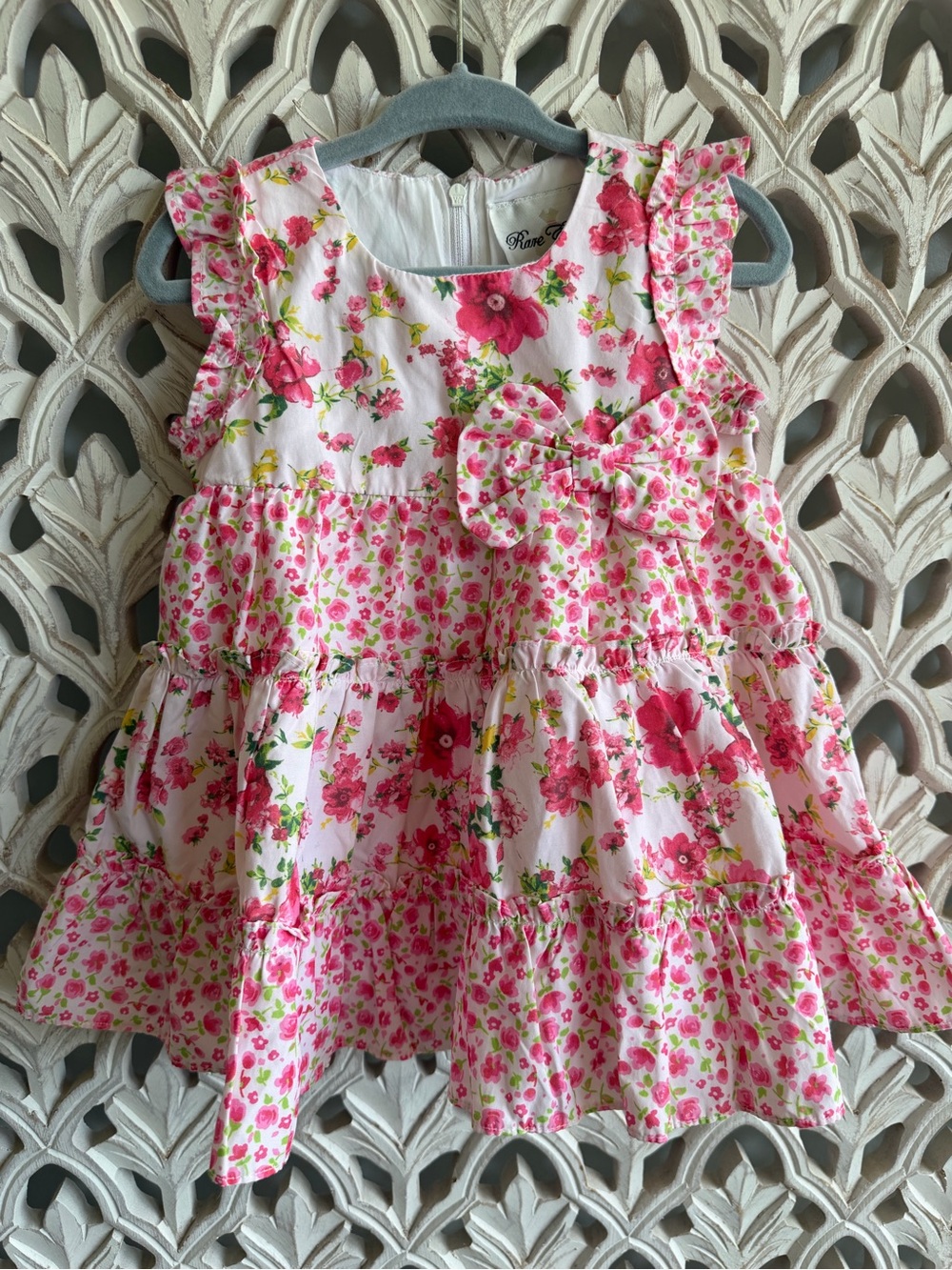 Rare Editions Girls Pink Floral Ruffle Dress 18M